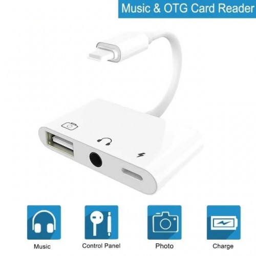 Адаптер 3-в-1 Lightning (Male, папа) - USB 2.0 (Female, мама) - 3.5 AUX (Female, мама) для iPhone, iPad