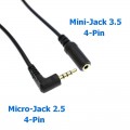 Аудио-кабель TRRS Mini Jack 2.5 мм - Mini Jack 3.5 AUX, 4-Pin, угловой 90° (Male/Female)