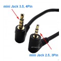 Аудио-кабель mini Jack 2.5 на mini Jack 3.5 мм, Угловой 90°, 3-Pin, длина 15 см 