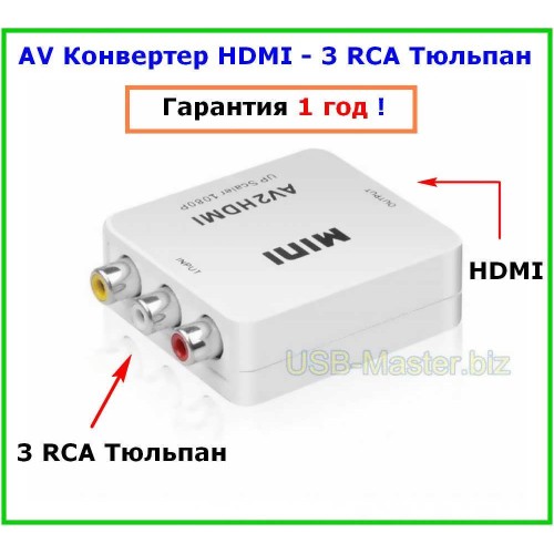 AV Конвертер 3 RCA Тюльпан ➔ HDMI