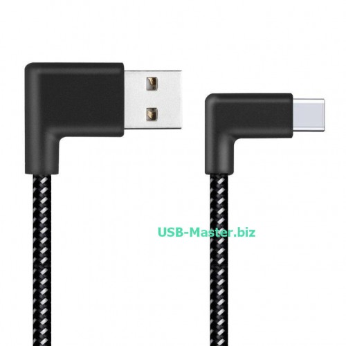 Кабель USB (Male, папа) ‒ Type-C (Male, папа), OTG, L-образный, угловой 90 градусов