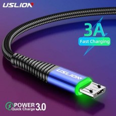 Зарядный кабель USB - Micro-USB, 3A, QC 3.0, LED-подсветка