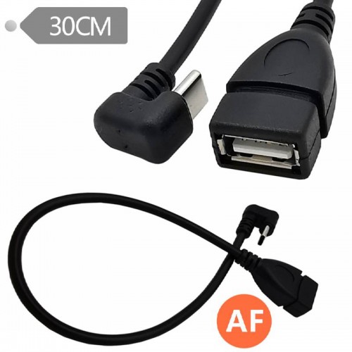 Угловой кабель USB (Female, мама) ‒ Type-C 180° (Male, папа) OTG Кабель, Длина 30 см