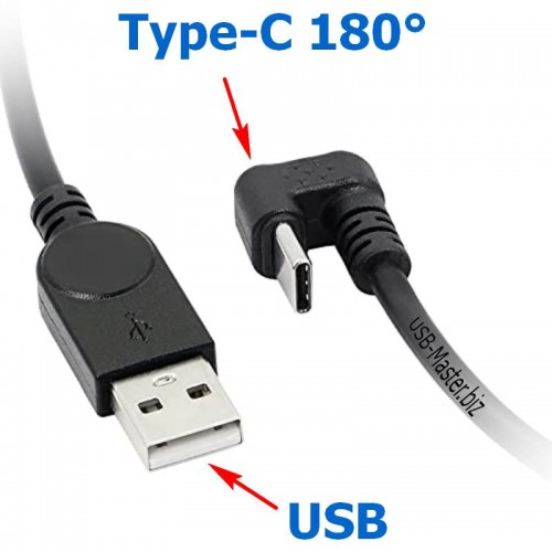 Угловой кабель USB (Male, папа) ‒ Type-C 180° (Male, папа) OTG Кабель, Длина 30 см