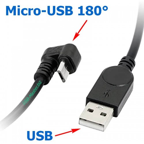 Угловой кабель USB (Male, папа) ‒ Micro-USB 180° (Male, папа) OTG Кабель, Длина 30 см