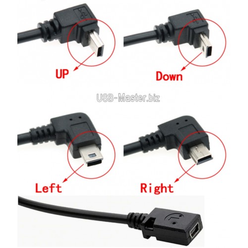 Кабель Mini-USB ‒ Mini-USB, OTG, угловой 90°