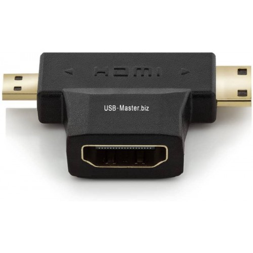 Адаптер 2 в 1: HDMI (Female, мама) - Mini-hdmi (Male, папа) - Micro-hdmi (Male, папа)
