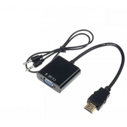 Адаптер HDMI (male, папа) ‒ VGA (female, мама) + Аудио-Выход AUX 3.5 mm