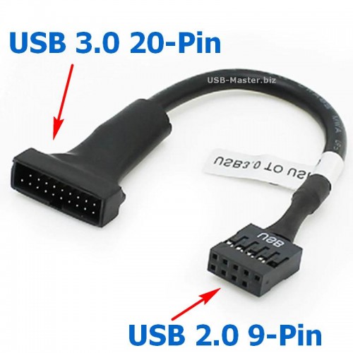Переходник USB 3.0 (20-Pin) (Male, папа) - USB 2.0 (9-Pin) (Female, мама)