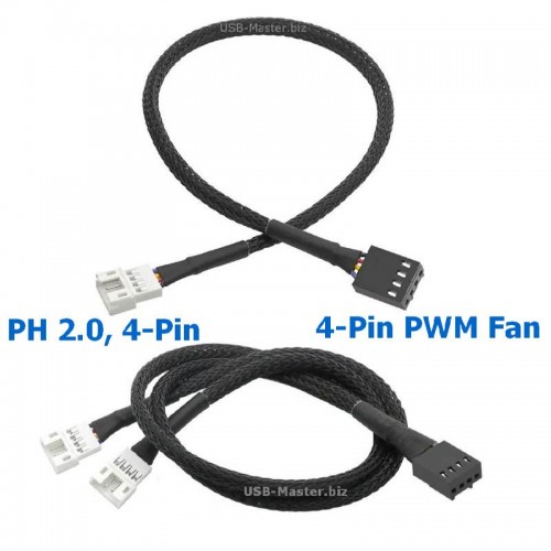 Кабель питания JST PH 2.0, 4-Pin (Male, папа) - 4-Pin PWM Fan (Female, мама)