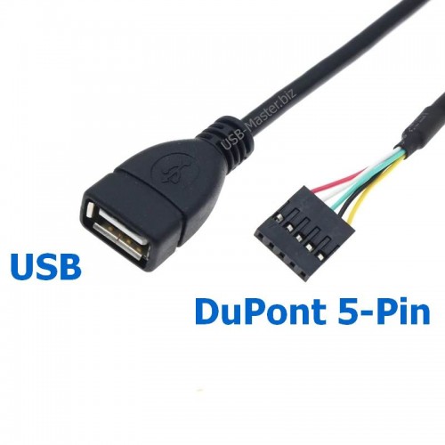 Кабель DuPont 2.54 мм (5-Pin) (Female, мама) ‒ USB 2.0 (Female, мама), Длина 50 см