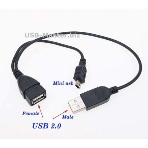 Кабель, Y сплиттер USB (male/female) ‒ Mini-USB (female), OTG