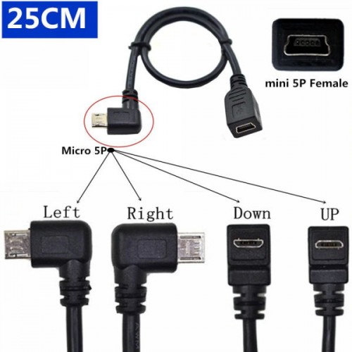 Кабель Mini-USB (female, мама) - Micro-USB (male, папа) угловой 90°