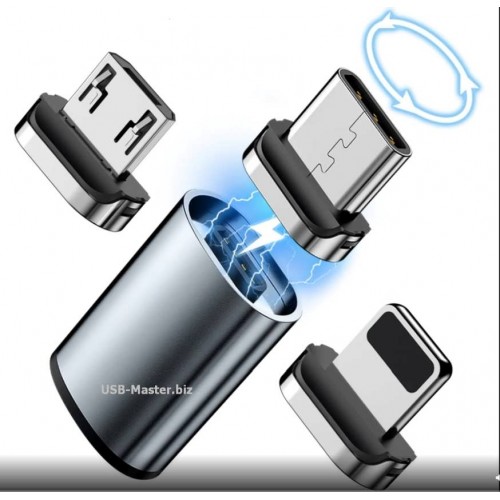Магнитный переходник Micro-USB, Type-C, Lightning для зарядного кабеля
