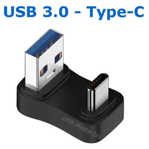 Переходник USB 3.0 - Type-C, OTG, Угловой 180°