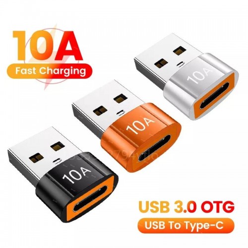 Переходник Type-C (Female, мама) - USB 3.0 (Male, папа), 10 Aмпер, Fast Charge, OTG