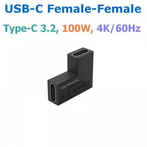 Переходник USB Type-C 3.2, Угловой 90°, 100W, 4K/60Hz